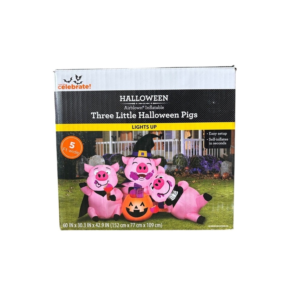 Way To Celebrate Three Little Halloween Pigs 5Ft Lighted Airblown Inflatable NEW